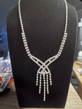 Sparkling Rhinestone Fringe Drop Necklace Bridal Prom Statement 12-16"