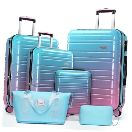Luggage Sets 6 Piece, 6 Piece Set (18/20/24/28/DB/TB) Cotton Candy 6pcs-image