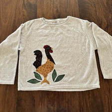 Vintage Cal Cru Adult L/Xl Rooster Sweater Shirt Crew-neck Made In USA