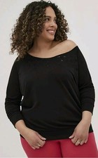 Torrid Black Off Shoulder Floral Embroidered Black Sweatshirt Top 2x 18 20 NEW