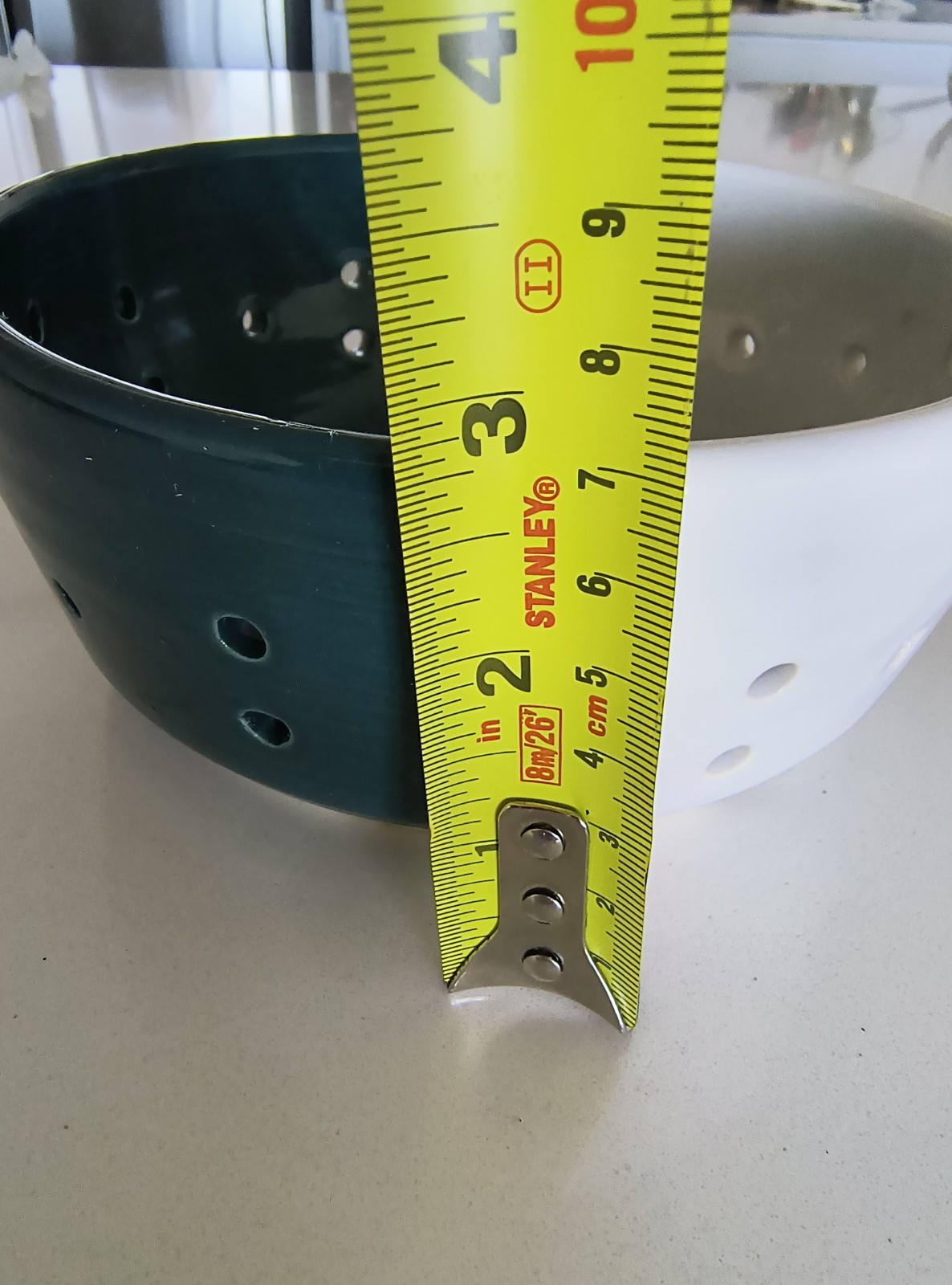 Colander Berries Pittery Bowl  Strainer Ceramic White Green 6.25" 