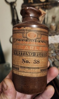  Rare Antique Denby Stoneware Paper Label Ink Stevens Scarlet Writing Fluid 
