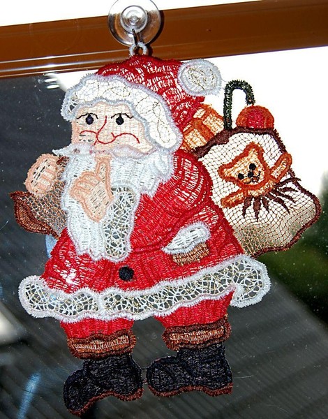 Fensterbild Weihnachten Plauener Spitze Weihnachtsdekoration Weihnachtsmann 17Cm-image