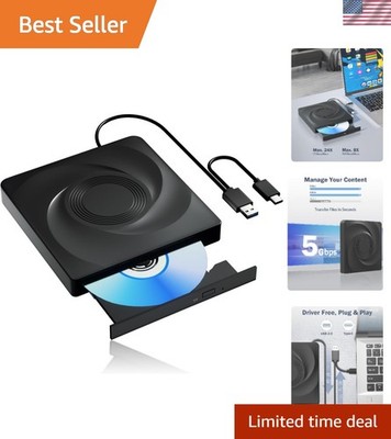External CD DVD Drive, USB 3.0 Player Burner Reader for PC Laptop Windows 11 10