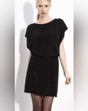 Alice+Olivia New Sz. XS MSRP $330 Corinne Blouson Black Metallic Sparkly Dress