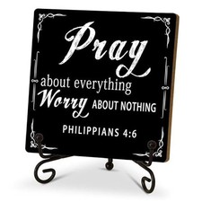 Christian Desk Decor, Pray About Everything Worry About Nothing Sign, black