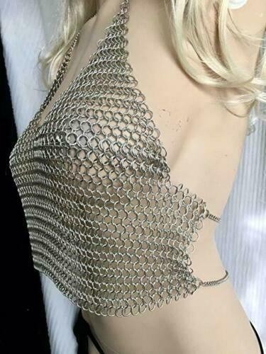 Club Party Aluminum Chainmail Bra Set Crop Top Body Chain - Picture 1 of 6