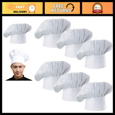 Adjustable Chef Hat Set of 6 - Elastic Baker Kitchen Cooking Caps White