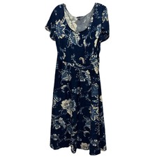 Chaps Floral Midi Dress Womens 3X Blue Casual Bloomcore Cottagecore Knit Dress