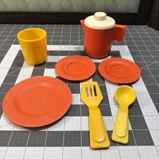 Vtg 1979 Fisher Price Kitchen Lot Plates Cups Spatula Turner Spoon Pitcher 919
