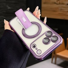 For iPhone 17 16 15 14 13 12 11 Pro Max Magnetic Clear Phone Case With Stand