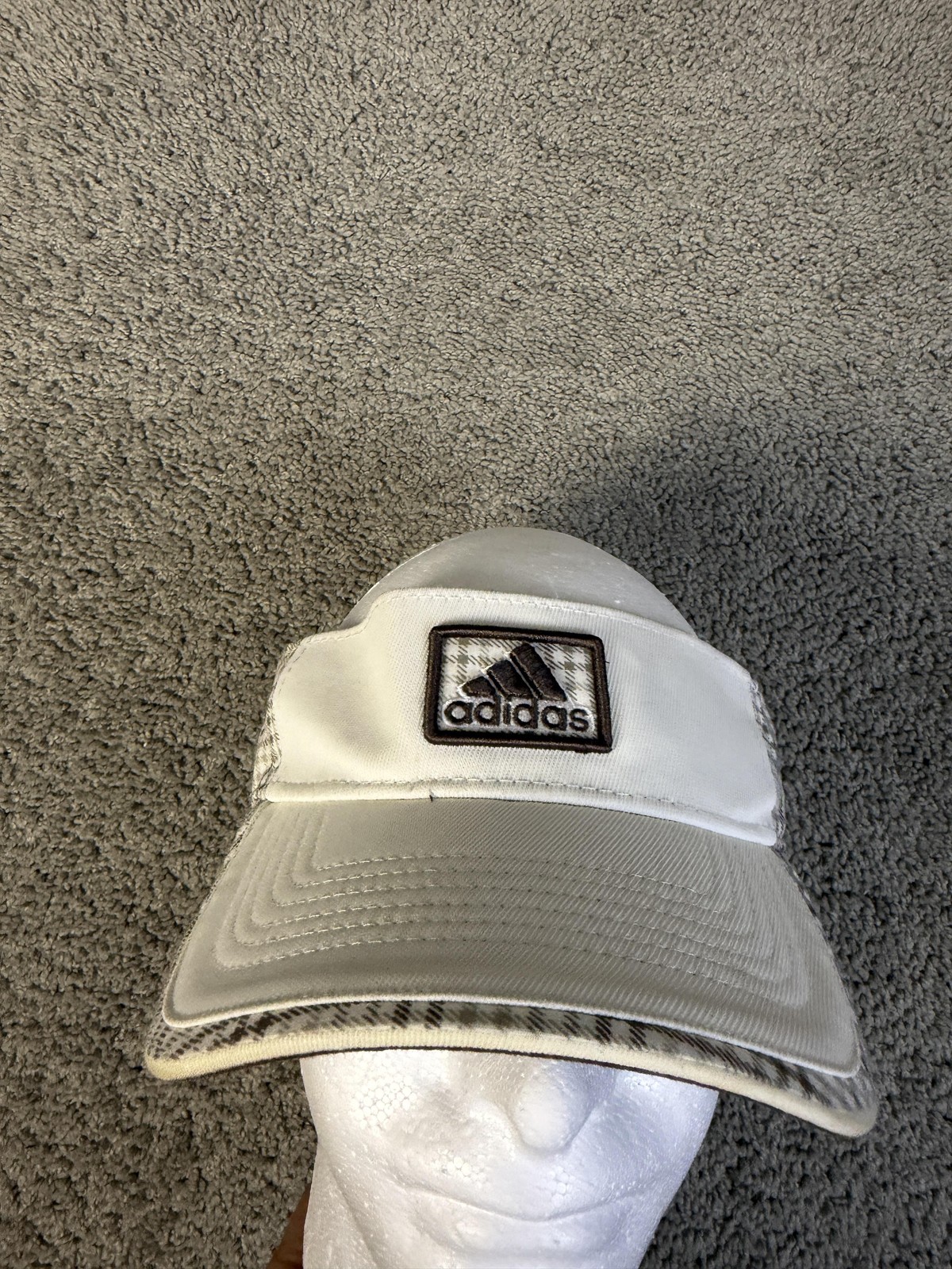 Adidas Hat Visor Strap Back Mens One Size Beige Plaid Twill CLIMALITE Adjustable