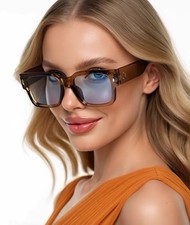 Sunglasses Classic Vintage Retro Hardcore Biker Gangster Brown Frame Blue Lens