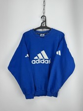 Vintage 90s Adidas Blue Sweatshirt Mens Medium Crewneck Big Logo Casual Pullover