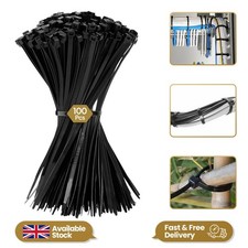 100 Strong Black Plastic Cable Ties Wraps Organizer Zip Straps Size 4.8 x 200mm