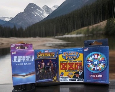 New Lot 4 Travel Card Games, Jeopardy, Wheel Of Fortune, Family Feud, Avengers
