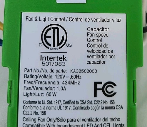 Hunter Ceiling Fan Receiver KA32502000 Remote Control Module Intertek 5017083 - Picture 6 of 12