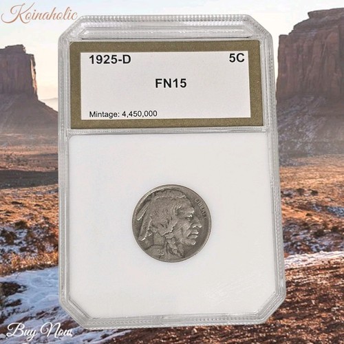 1925 D Buffalo Nickel PCI F15 Rotated Reverse, Error Coin Semi Key Date - Picture 1 of 10