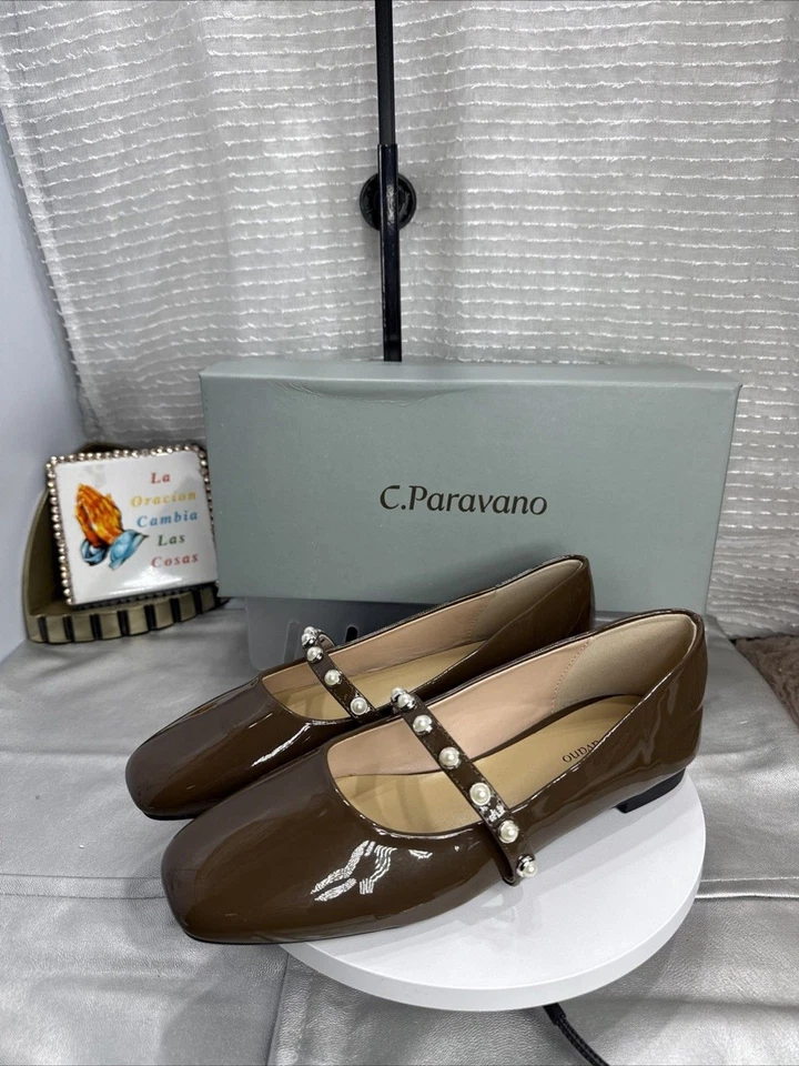 (E) Zapatos planos de ballet Mary Jane charol chocolate C.Paravano talla varios Foto 3 de 4