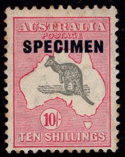 1932 10 shilling pink mint specimen Australia stamps kangaroo hj/m full gum