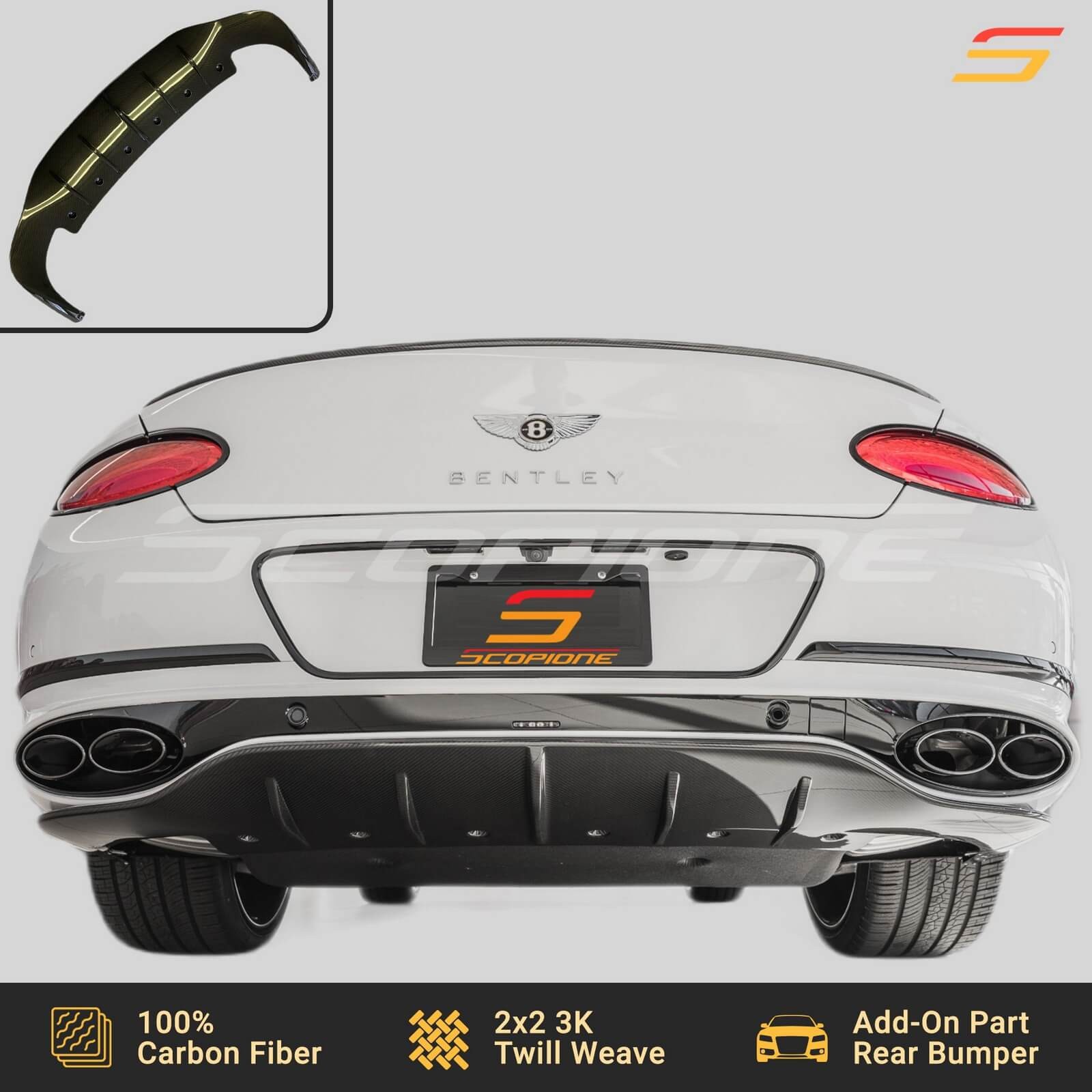 Scopione Carbon Fiber Rear Bumper Diffuser for Bentley 19-24 Continental GT GTC