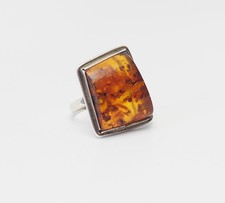 Sterling silver genuine Baltic amber w fish scale inclusions modern ring sz 13