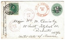 ca. 1872, Hawaii 6c Green on US 3c Green postal entire, from USS Narragansett