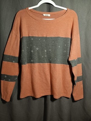 Adora Women s Small Rust Orange Stripe Star Print Lightweight Soft Long Sleeve