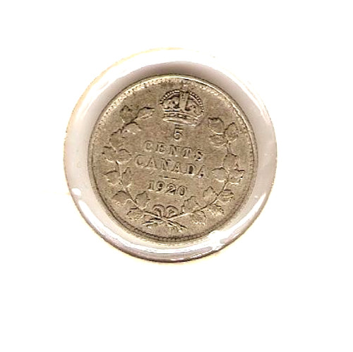 1920 CANADA SILVER Coin 5 CENT - GEORGE V -