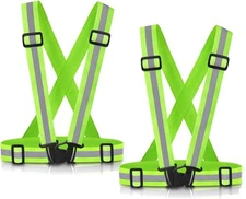 Reflective Vest Running Gear, 2Pack High Visible Safety VES for Medium, Green 