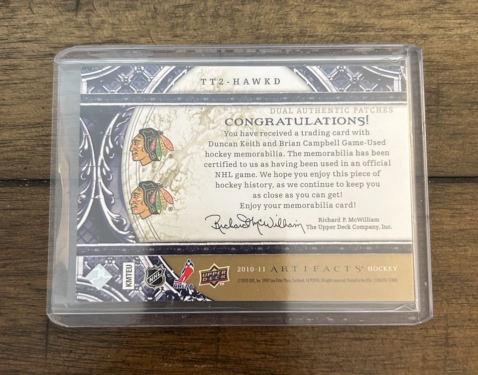 Duncan Keith Brian Campbell 2010-11 Artifacts Tundra Tandems Dual Patch Gold /15 - Image 2 of 2