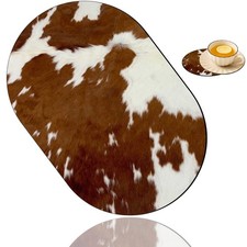 Brown Cow Print Pattern Mouse Pad and Coaster Combination, Washable Fabric Mo...