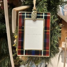 Pottery Barn 2025 Rectangle Red Plaid Christmas Dated Charm Frame Ornament NIB