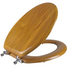 Durable Wood Veneer Natural Toilet Seat Metal Hinged Easy Clean
