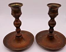 Pair of 4" Antique Brass Candlesticks Candle Holders warm copper like Patina
