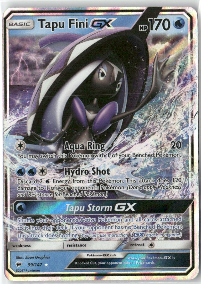 Tapu Fini GX 39/147 Holo GX Rare Burning Shadows Pokemon Near Mint
