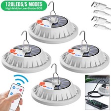 4X 120 LED Rechargeable Solar Camping Lantern Camping Hanging Lamp With Remote