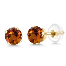 14K Yellow Gold Orange Mystic Topaz 4 Prong Stud Earrings For Women 1.20 Cttw,