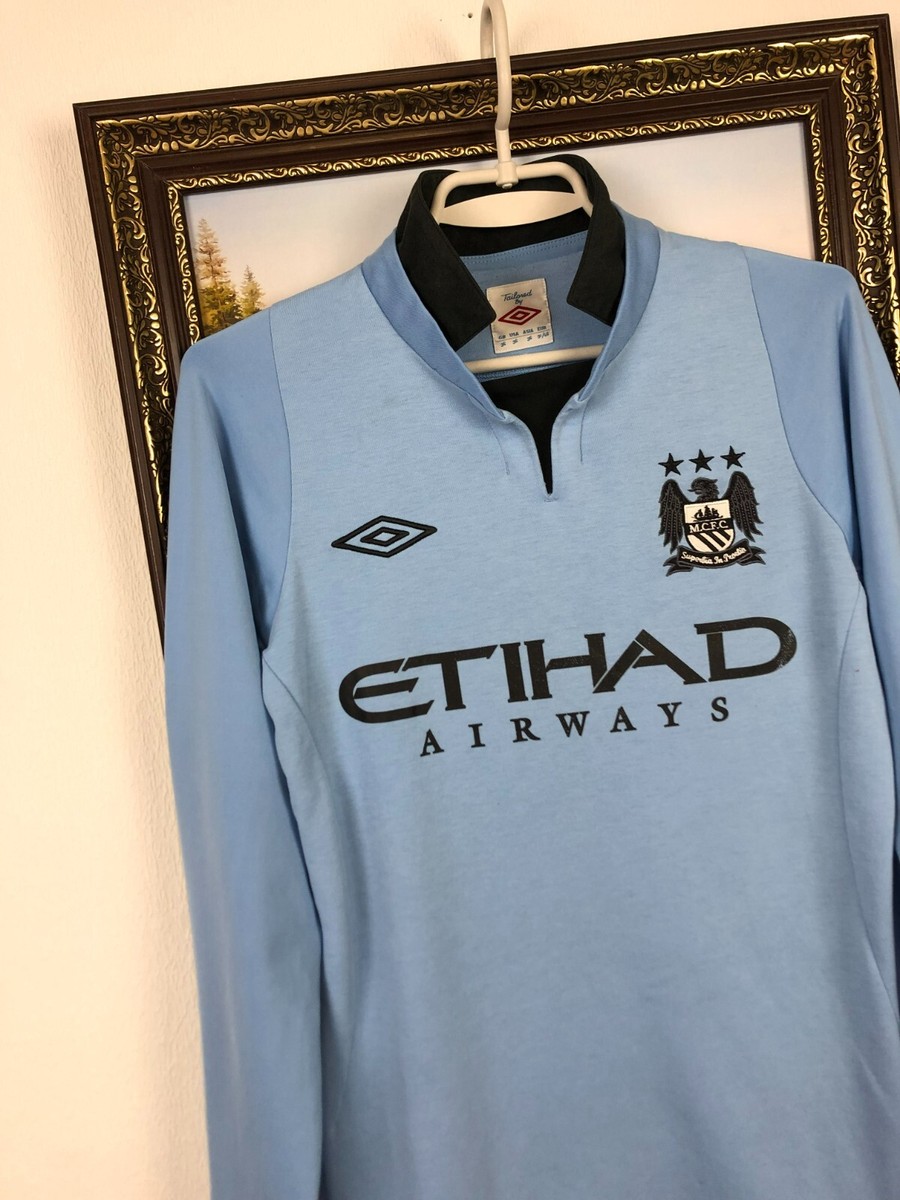 UMBRO　2012〜13 マンチェスターシティ　シルバ　長袖　日本L相当 Manchester City Home football shirt 2012 Soccer Long Sleeve Jersey
