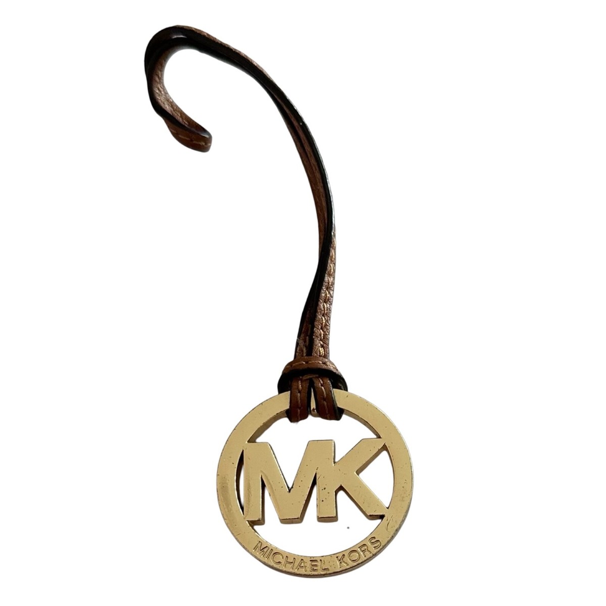 MICHAEL KORS MK Logo Keychain Bag Charm 8” Gold Metal & Leather | eBay