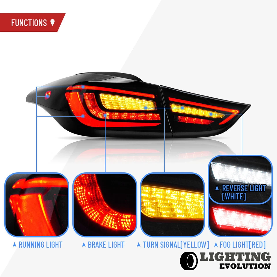 Luces traseras LED VLAND para Hyundai Elantra 2012-2016 cupé y sedán par de lentes de humo Foto 2 de 4