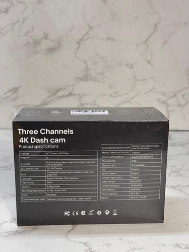 Three Channels 4K Dash Cam 8MP HD Camera Video 2.0" Display MOV - Picture 2 of 3