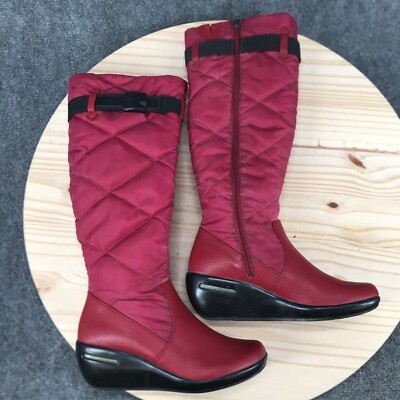 Rockport Winter Snow Boots Womens M Maroon Leather Side Zip Wedge Buckle 