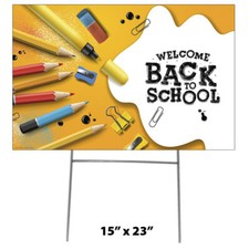 WELCOME BACK TO SCHOOL Plastic Outdoor 15" x 23" YARD SIGN Staked Standup Kids