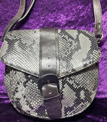 Patricia Nash Crossbody Padova Smoke Python Snake Leather Saddle Bag Grey Black