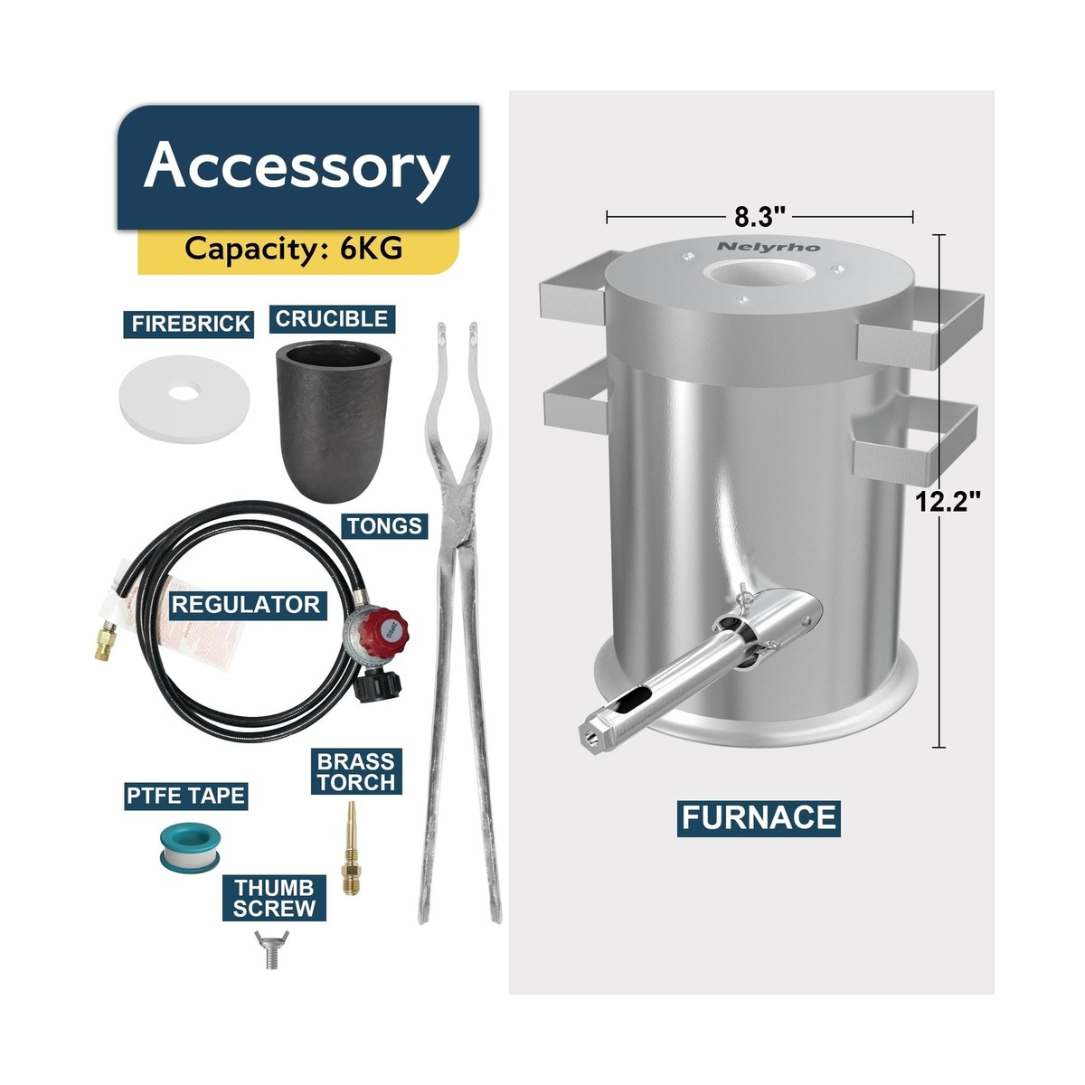 Nelyrho 6KG Propane Metal Melting Furnace Kit - 135,000 BTU For Silver, Copper, Aluminum