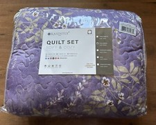 KASENTEX Queen Quilt Set Lightweight Bedspread Coverlet Purple Floral, 90X90 