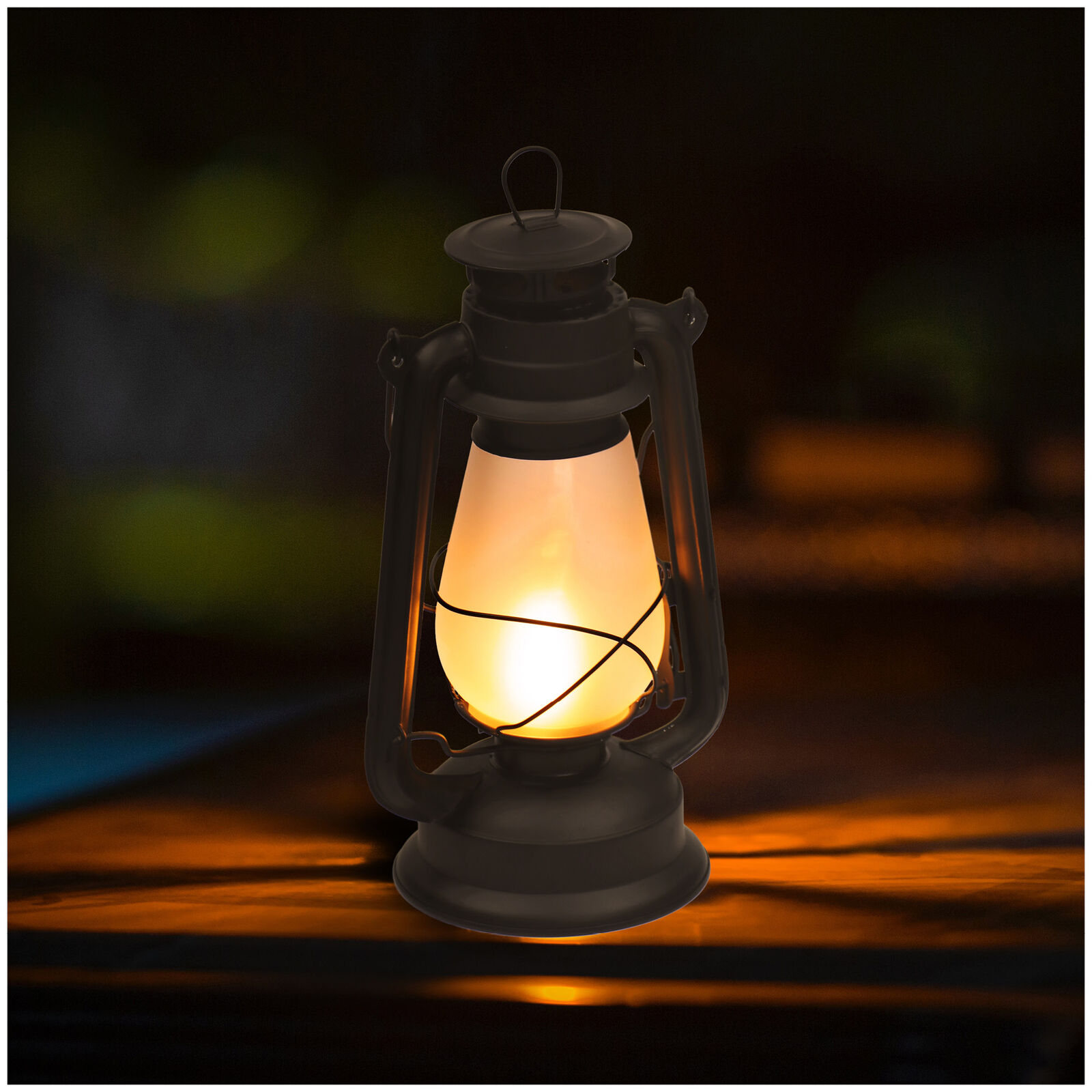 LED-Laterne mit Tragehenkel - flackernde Metall-Lampe mit Dimmer