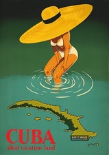Cuba Travel Poster Featuring Tropical Cuban Travel Poster Holiday Room Print A4