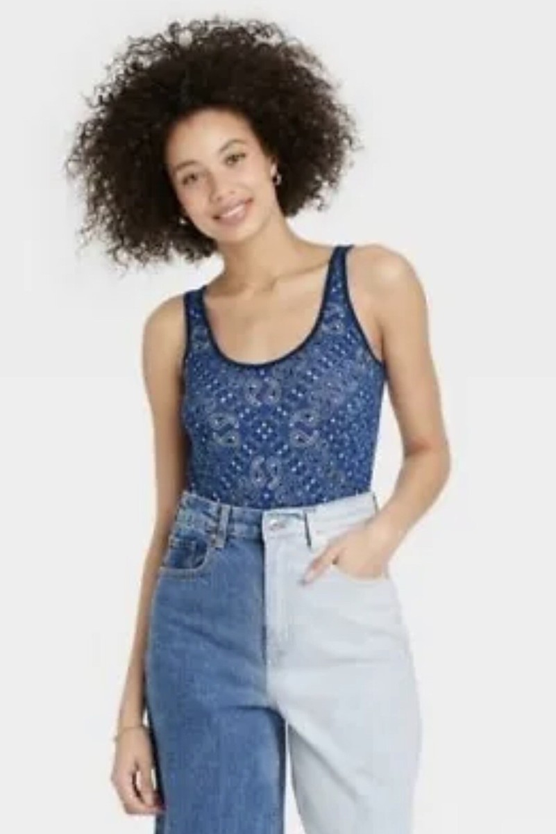 Women's Blue Bandana Graphic Bodysuit - Indigo Issac Morris